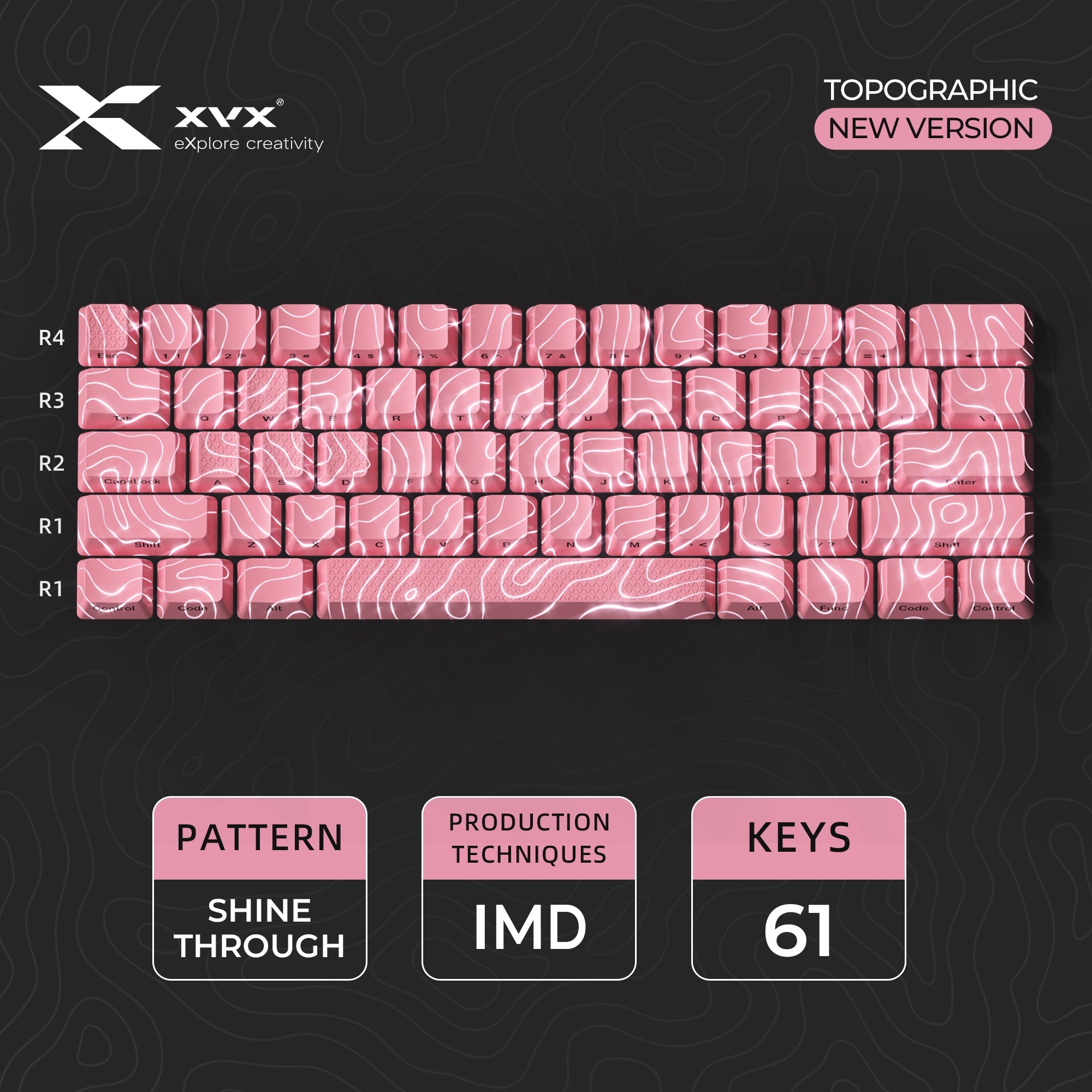 XVX Topographic New Version Pattern Shine-Through OEM Profile IMD-Tech Keycap Set