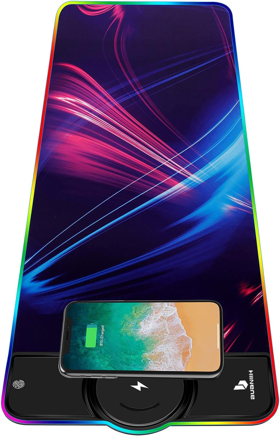 RGB Gaming Mouse Pad with 15W Wireless Charging, Extended Desk Mat 31.5 x 11.8 Inch, LED Mouse Pad with 10 Lighting Modes, Non-Slip Base for Keyboard, Mouse